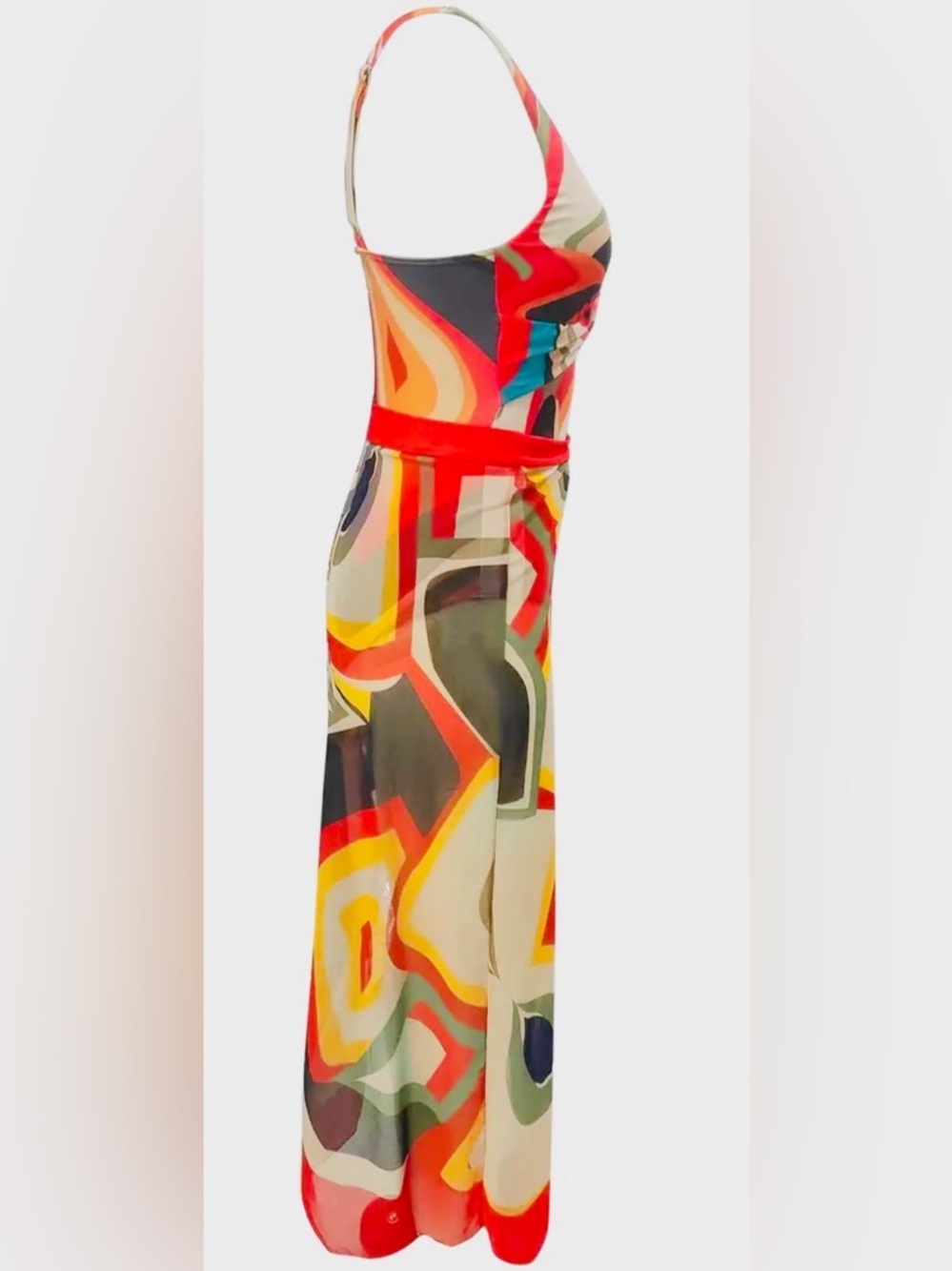 Retro Geo Print One-Piece Swimsuit & Matching Sarong Set | Size XXL | Boho - Picture 6 of 9